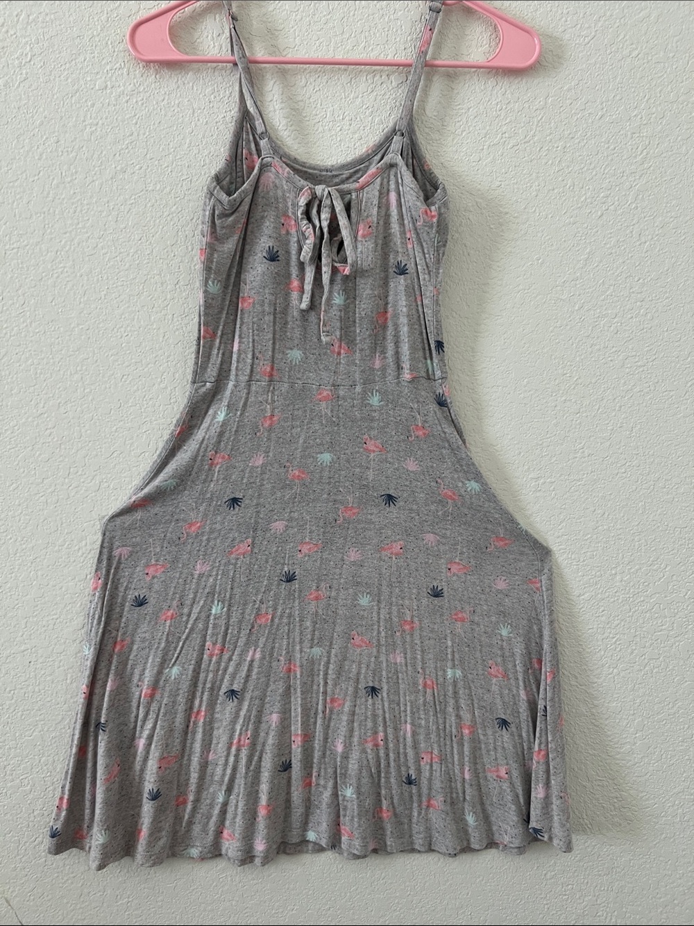 Girls' Grey Floral Tie-Front Casual Sundress - Pink & Blue Accents